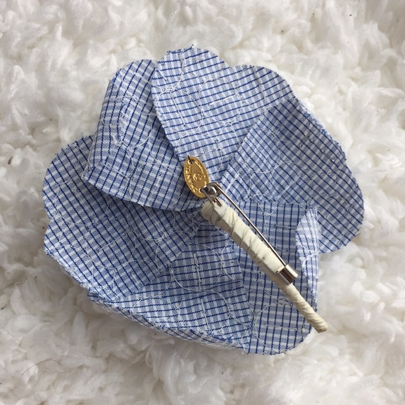 Chanel Blue Sequin Gingham Camellia Brooch Vintage - Picture 6 of 6